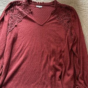 Elegant Lace-Trimmed Red Top